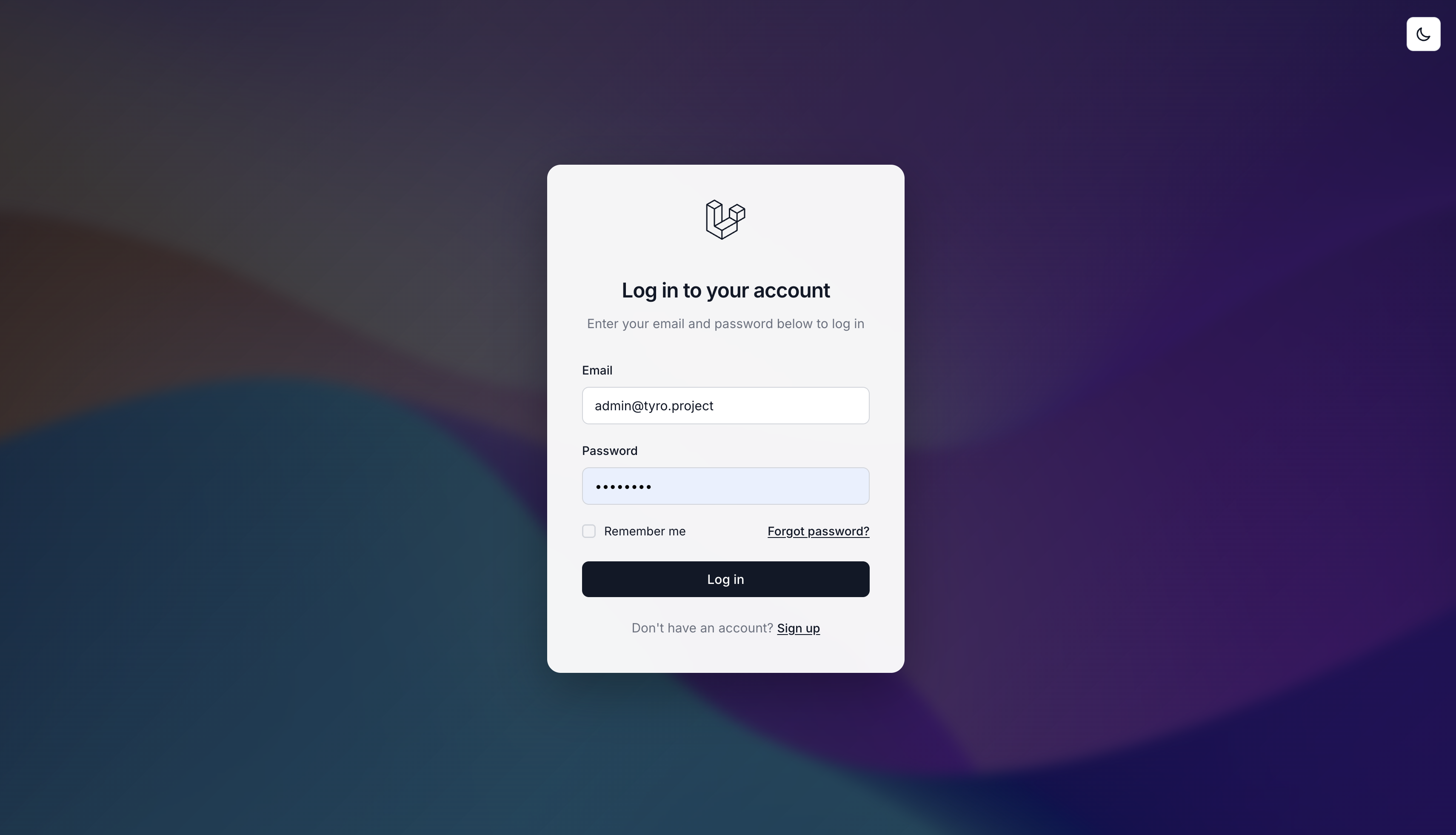 Tyro Login - Fullscreen Layout